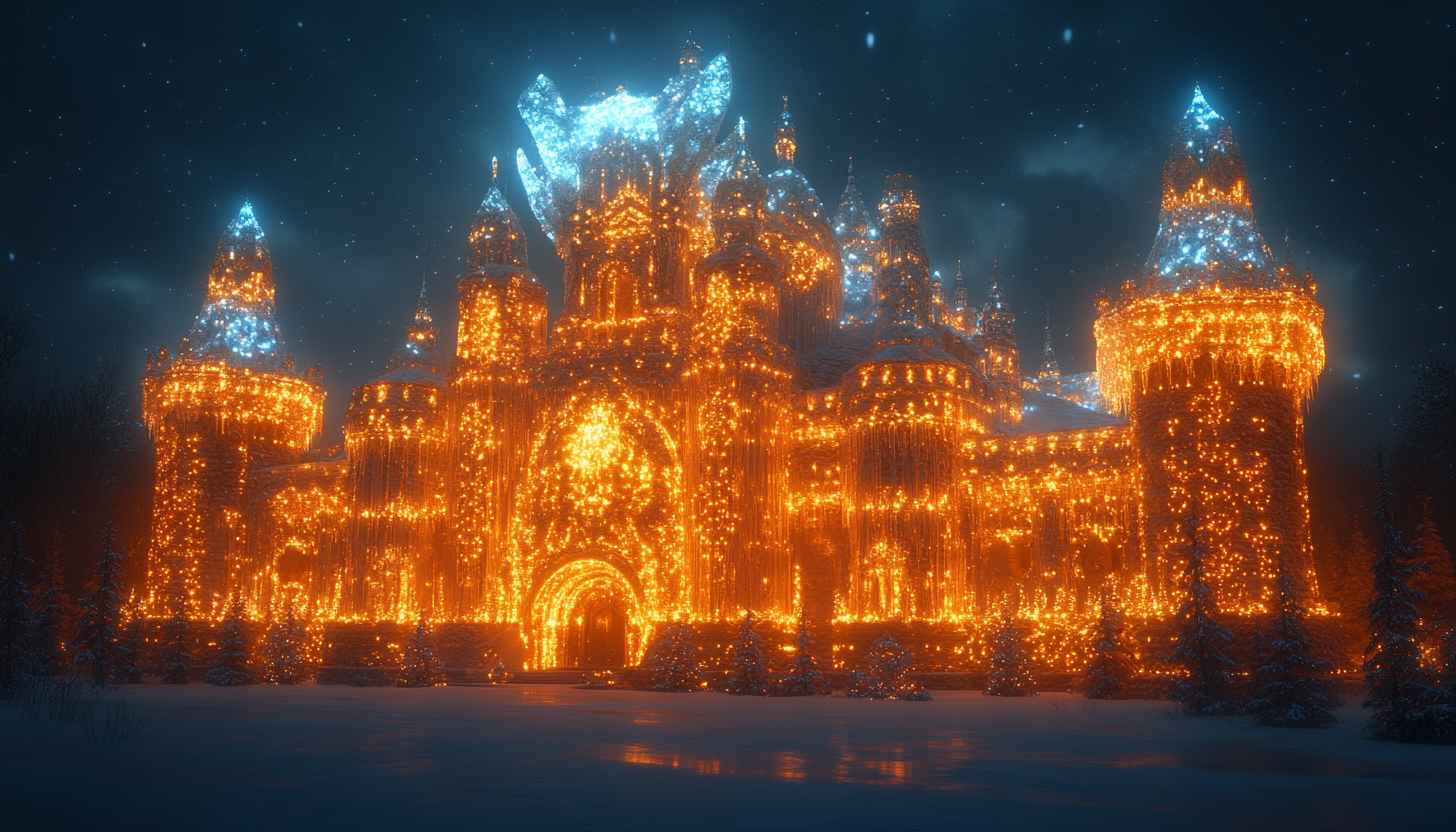 Fantasy Castle Night Lights Winter Scene Wallpaper HD