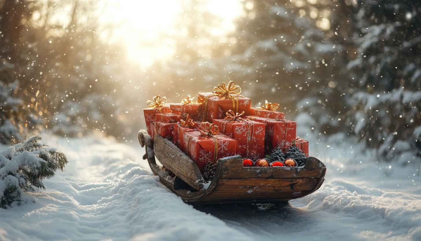 Winter Wonderland Christmas Sled Gifts Wallpaper Background