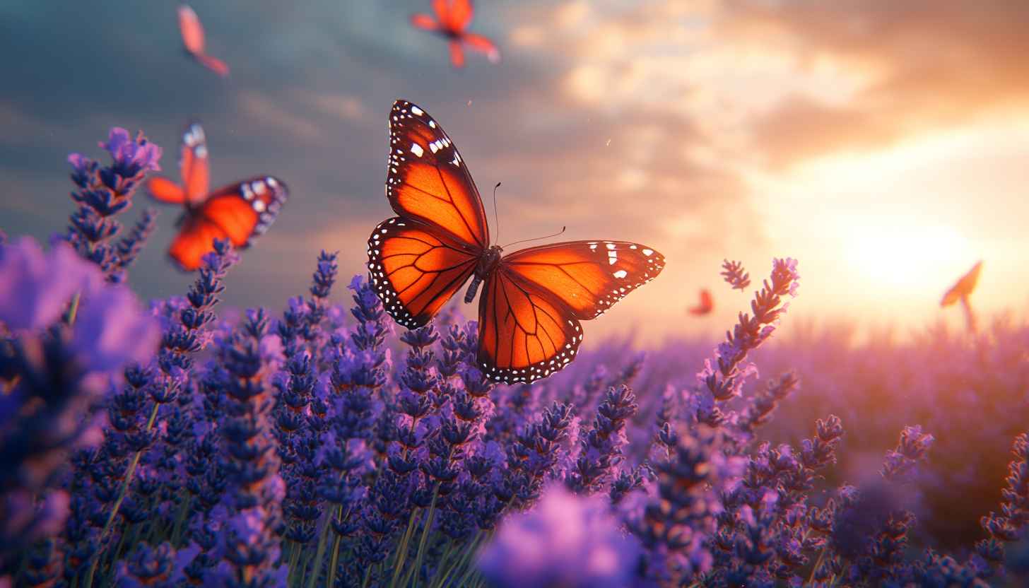 Monarch Butterfly Lavender Field Sunset: Stunning Desktop & Laptop Wallpaper