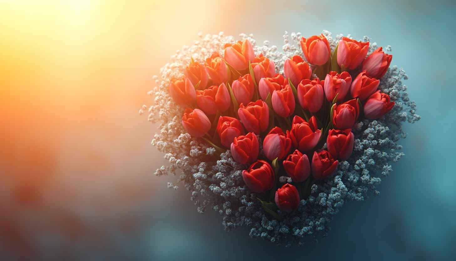 Heart-Shaped Red Tulips Wallpaper: Romantic Desktop Background