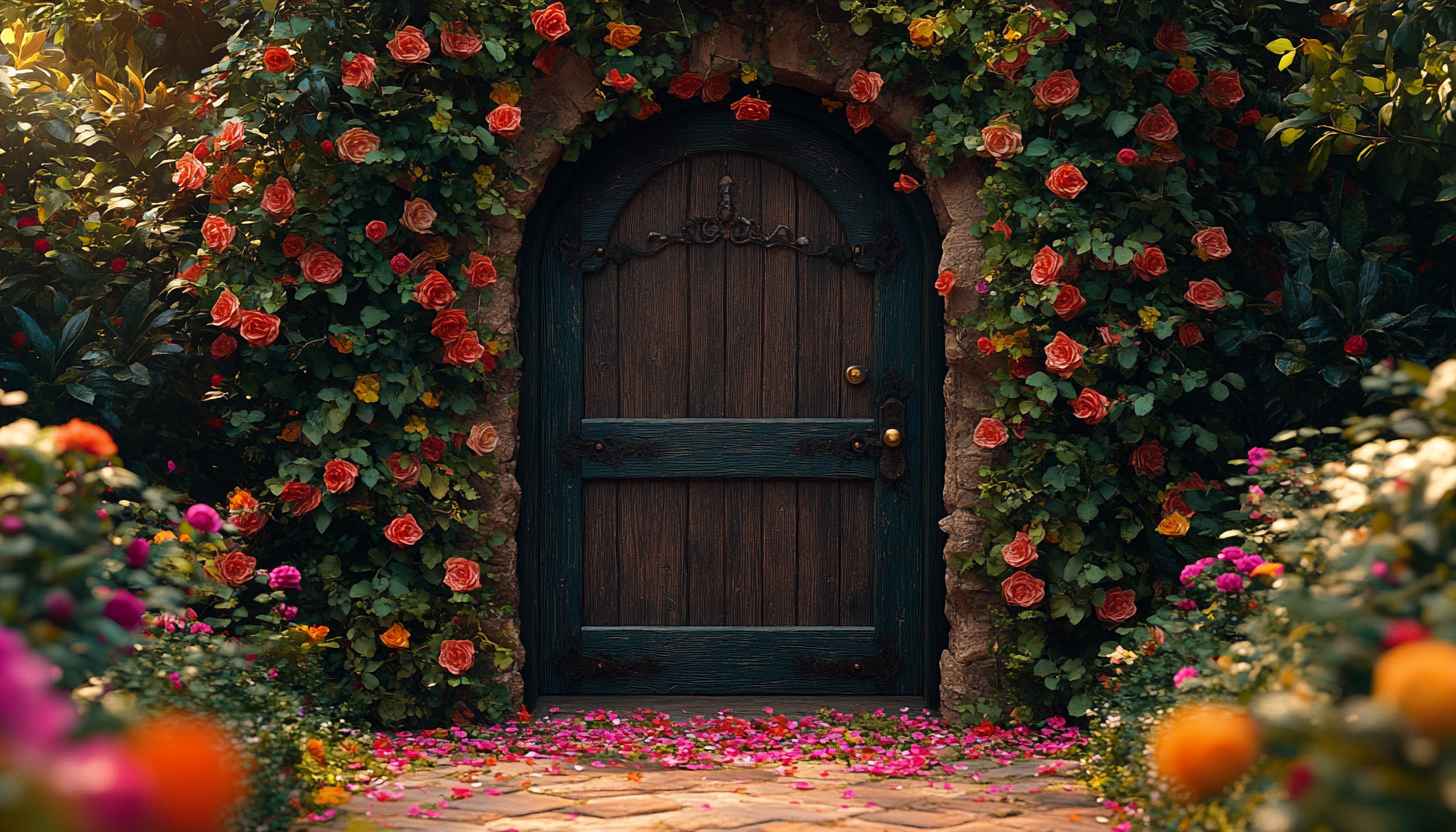 Romantic Rose Garden Arch Door: Desktop & Laptop Wallpaper Background