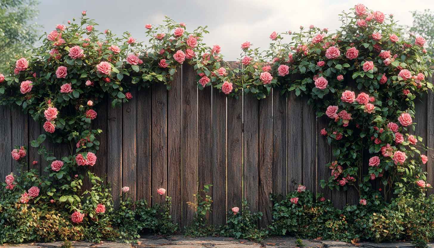 Pink Rose Fence Wallpaper: Rustic Wooden Background for Desktop & Laptop