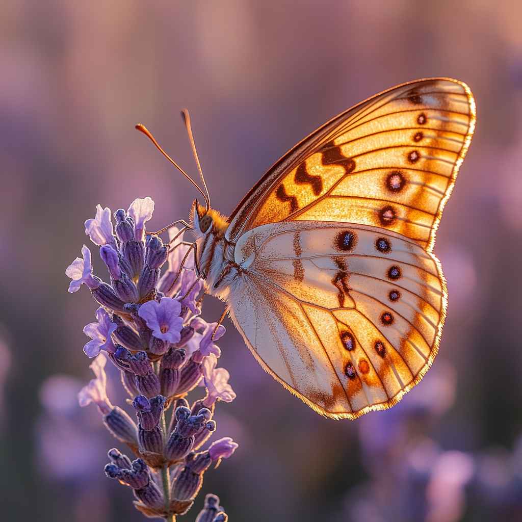Golden Butterfly Lavender Wallpaper: High-Resolution Nature Image