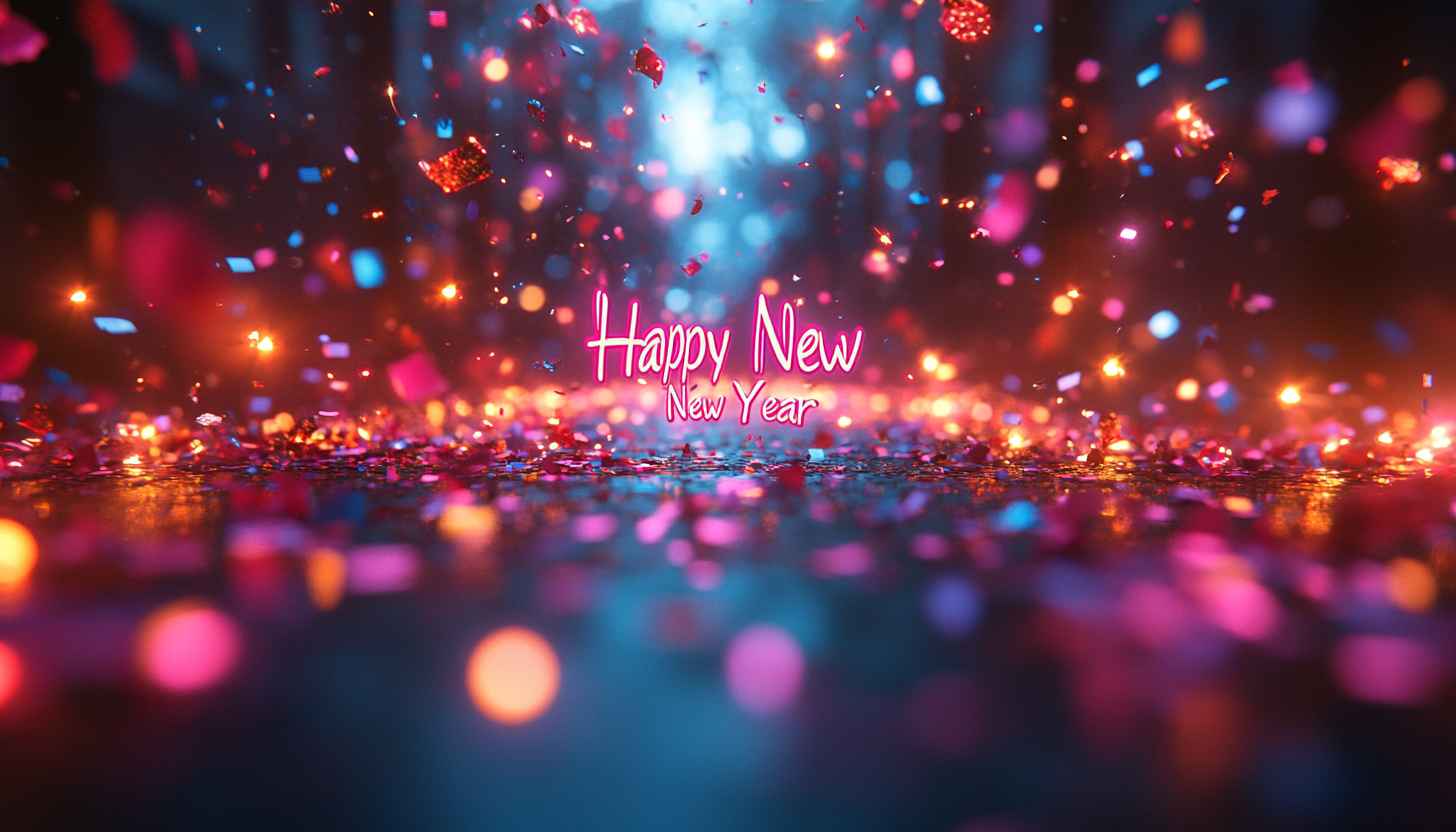 Happy New Year Wallpaper: Colorful Confetti & Lights Background