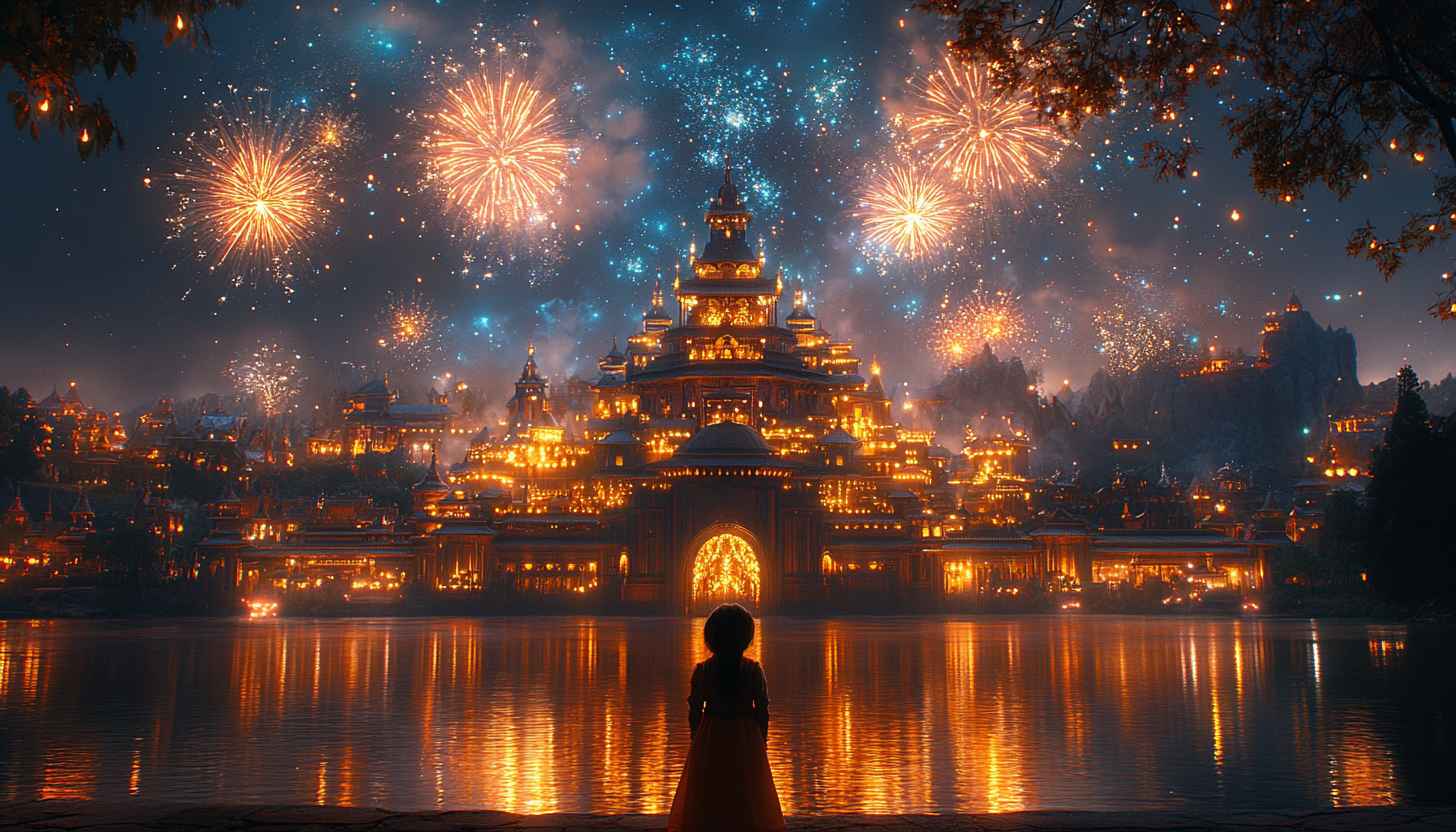 Magical Fireworks Festival Wallpaper: Stunning Nighttime Castle Scene