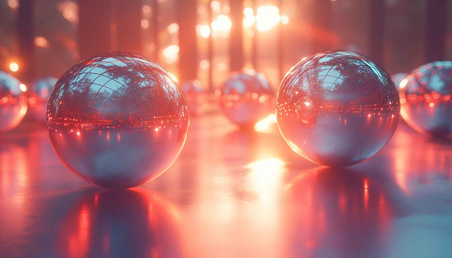 Reflective Sphere Wallpaper: Red Sunset, Glass Ball Background Image