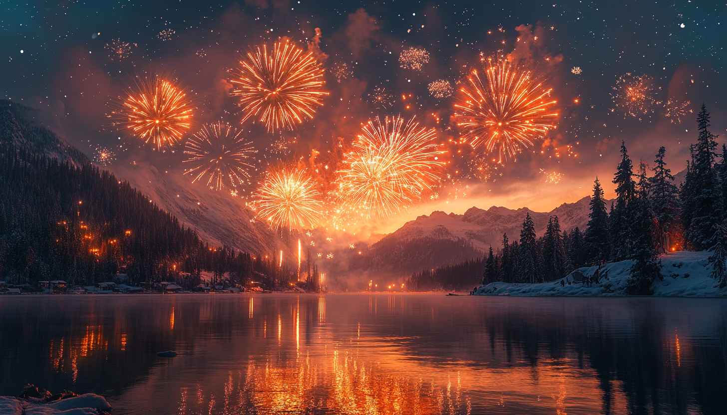 Winter Fireworks Wallpaper: Festive New Year's Eve Laptop Background
