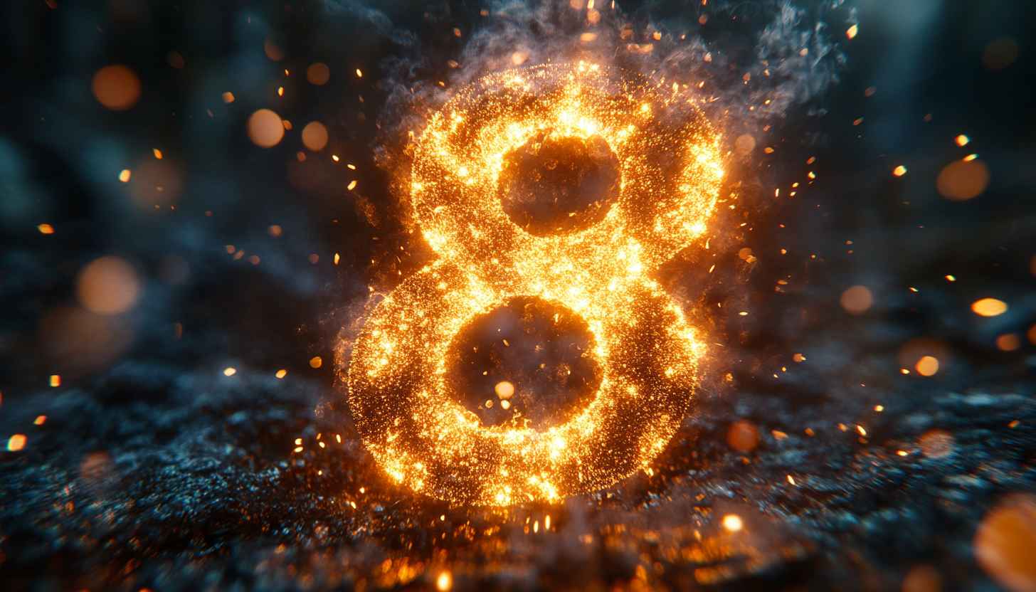 Fiery Number 8 Wallpaper: Abstract Sparkles Laptop Background