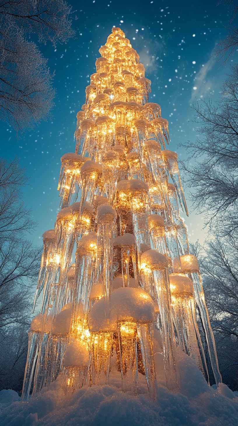 8K Icy Christmas Tree Wallpaper: Winter Holiday Mobile & iPhone Background