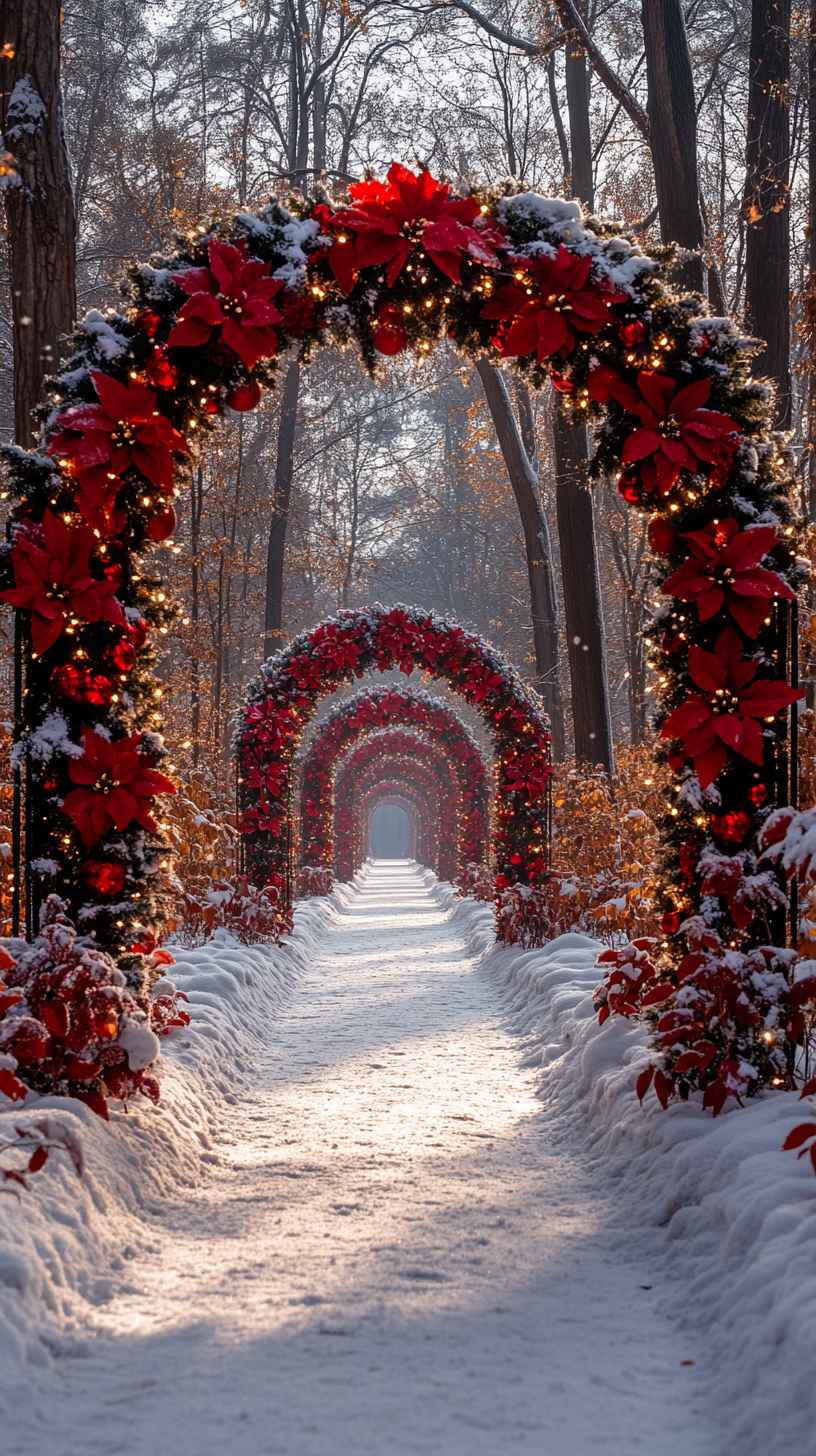 8K Winter Wonderland: Festive Archway Mobile Phone Wallpaper