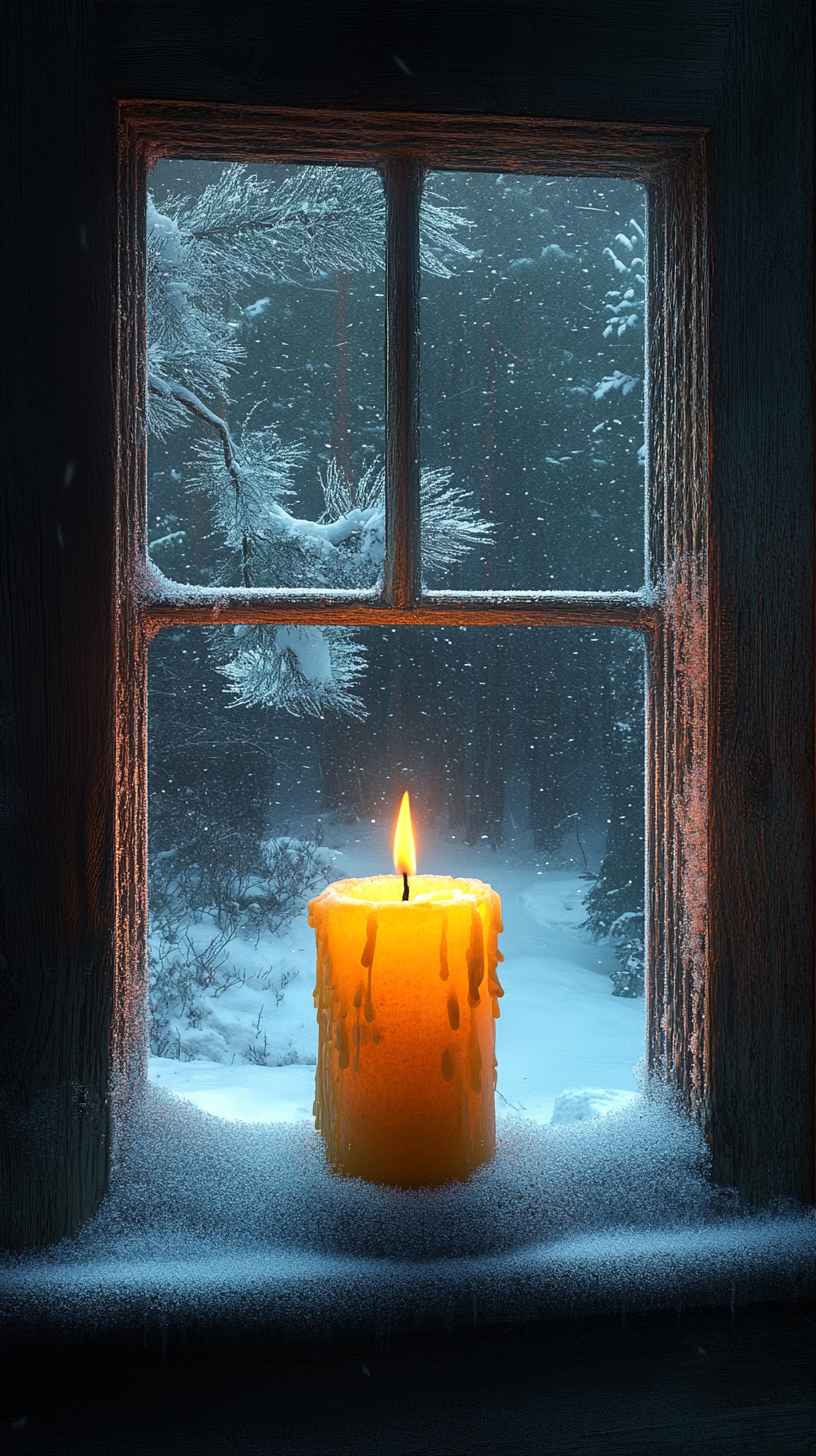 Winter Solstice Candlelight Window 4K Mobile Phone Wallpaper