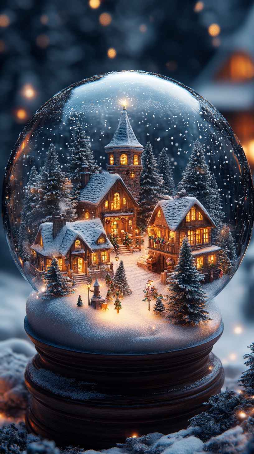 8K Winter Village Snow Globe: Mobile & iPhone Wallpaper