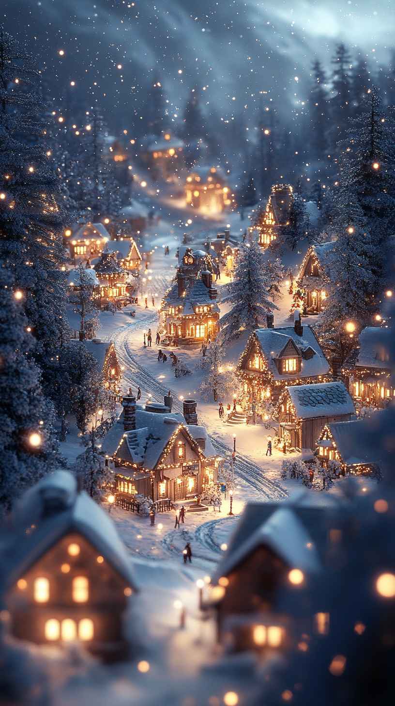 8K Winter Village iPhone Wallpaper: Snowy Christmas Mobile Background