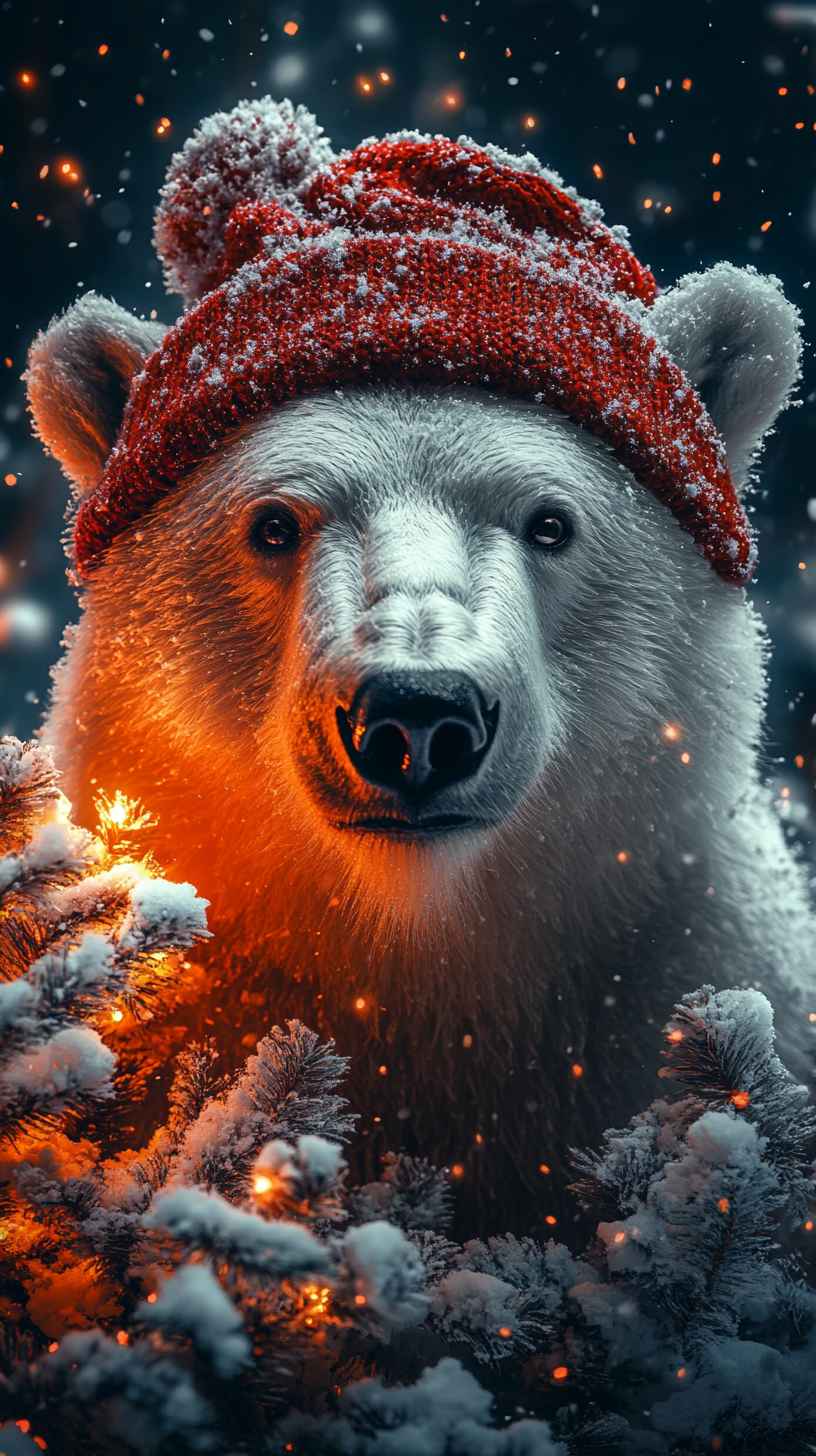 8K Polar Bear Christmas Wallpaper: Festive Winter Mobile iPhone Background
