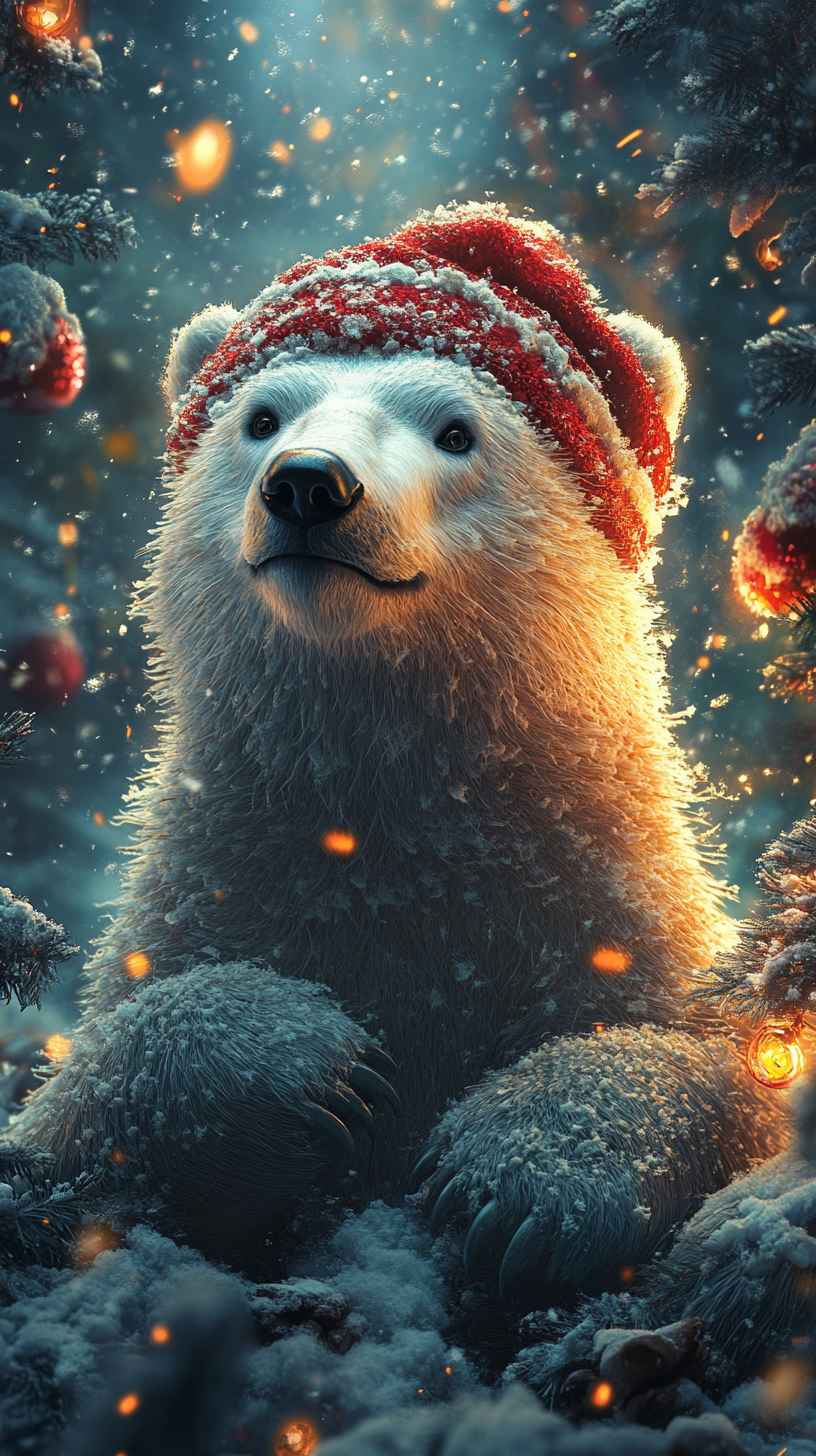 8K Polar Bear Christmas Wallpaper: Festive Winter Mobile iPhone Background