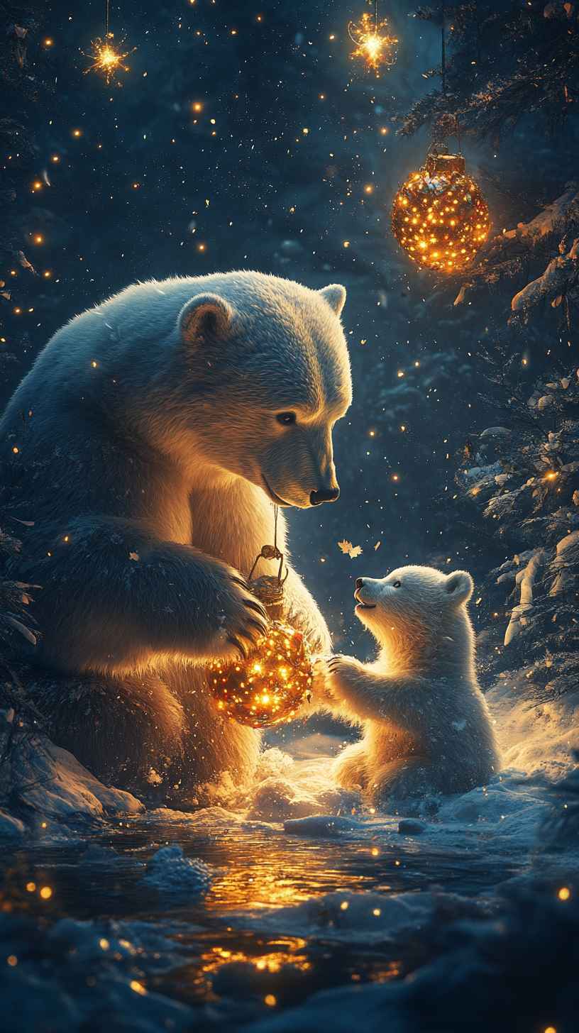 Polar Bear Christmas Mobile Wallpaper: 4K 8K Festive Winter Scene