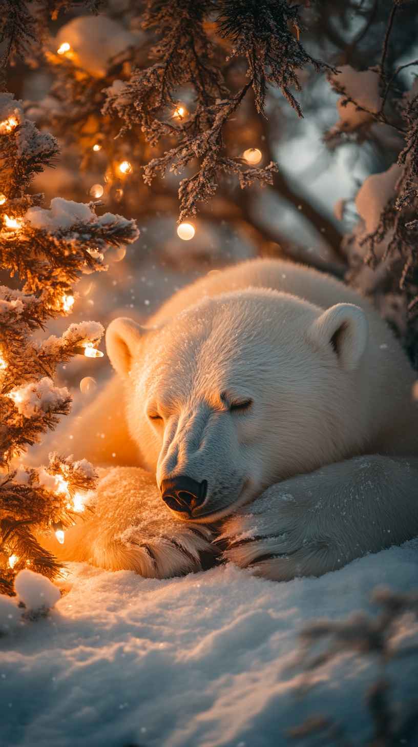 8K Polar Bear Christmas Wallpaper: Winter Mobile Background