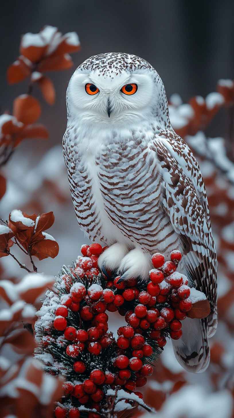 Snowy Owl 8K Mobile Wallpaper: Winter Holiday iPhone Background