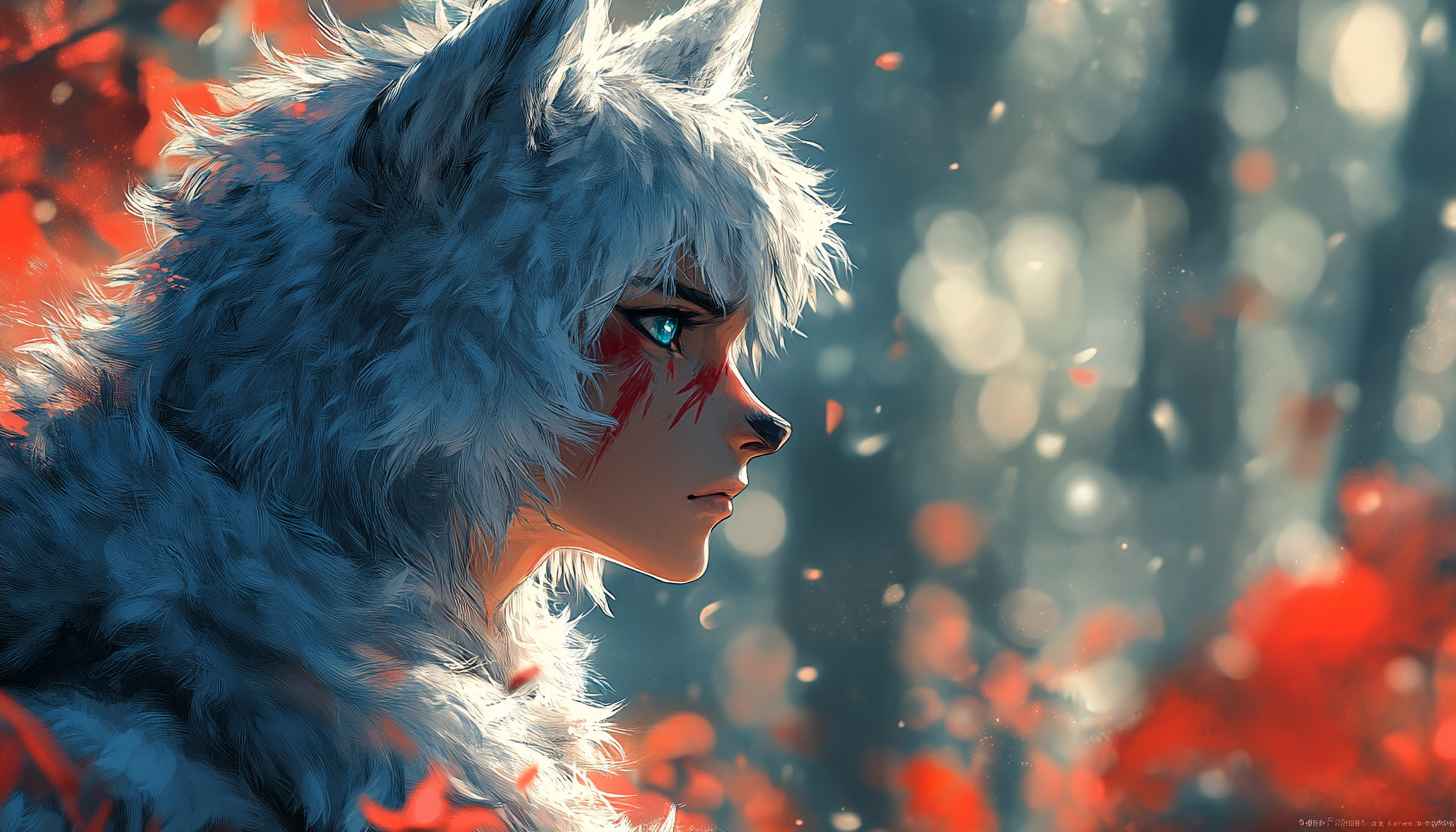 Anime Wolf Wallpaper: Fantasy Furry Character with Blue Eyes