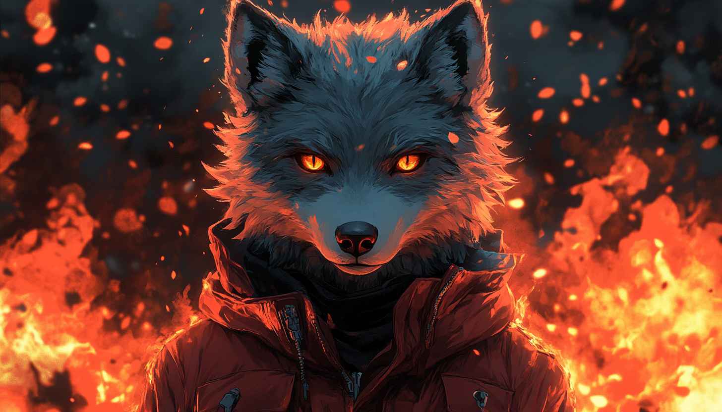 Fiery Wolf Wallpaper: Fantasy, Animal, Cartoon, Illustration, Art