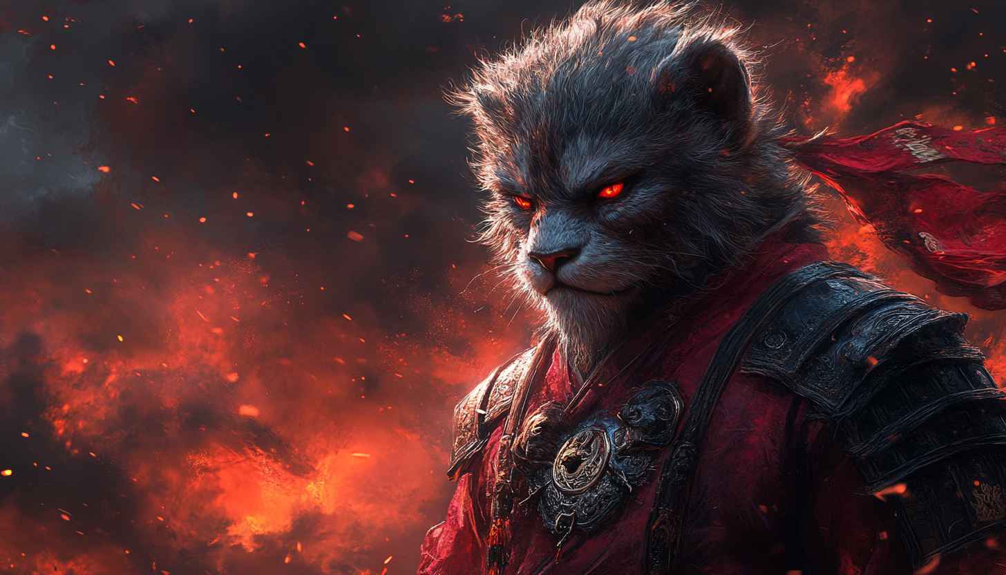 Warrior Cat Wallpaper: Fantasy Creature, Red Eyes, Warrior Theme