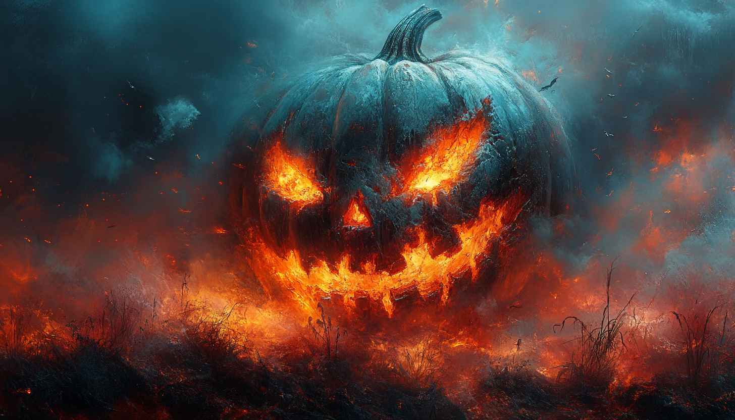 Halloween Wallpaper: Spooky Pumpkin Jack-o'-Lantern Scary Fantasy Digital Art