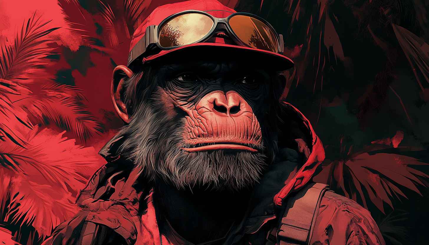 Chimpanzee Wallpaper: Ape with Hat and Goggles Illustration