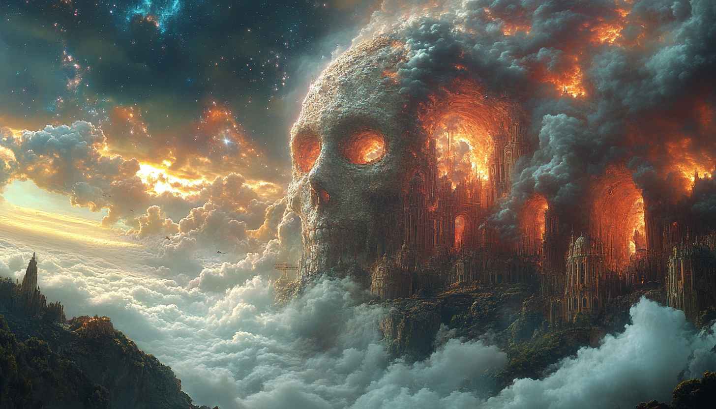 Skull Face Fantasy Wallpaper, Epic Fiery Landscape Scenery