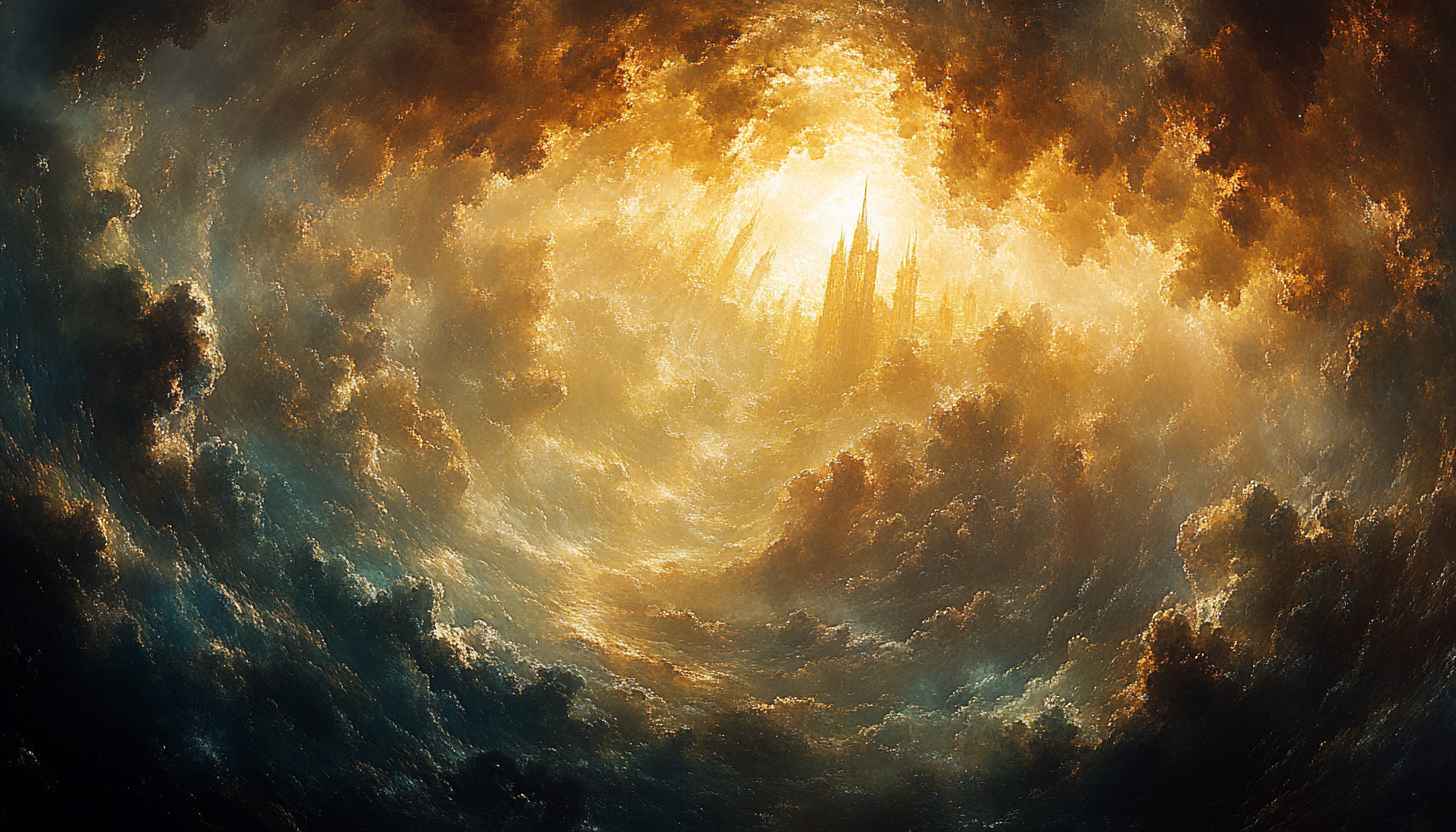 Sky Wallpaper: Golden City in Clouds - Fantasy Landscape