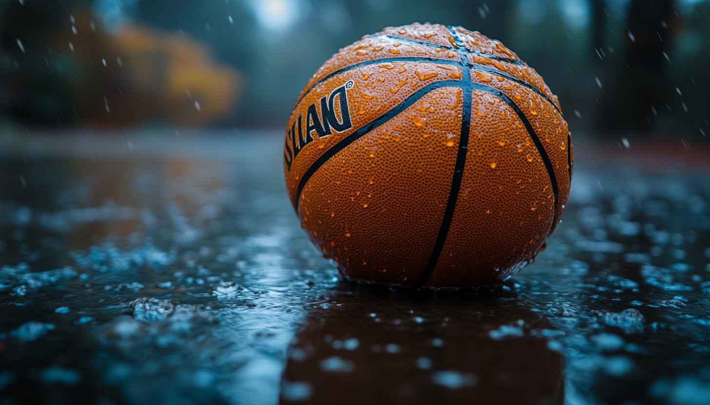 Basketball Wallpaper: Wet Ball, Rainy Background, Sporting Theme Aesthetic