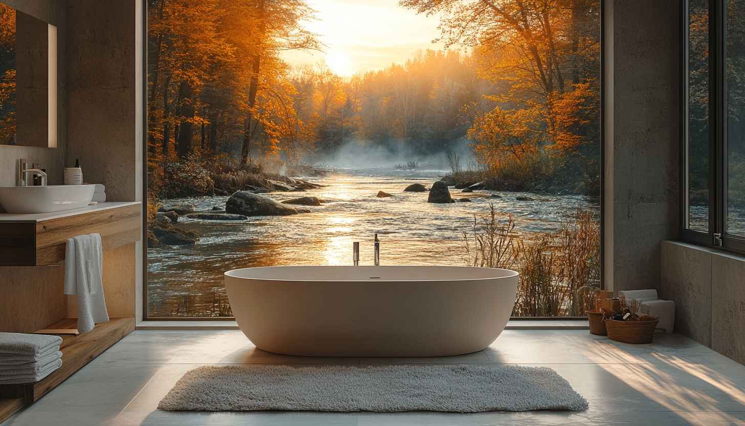 Bathroom Wallpaper: Scenic River View, Nature Theme, Relaxing Ambiance