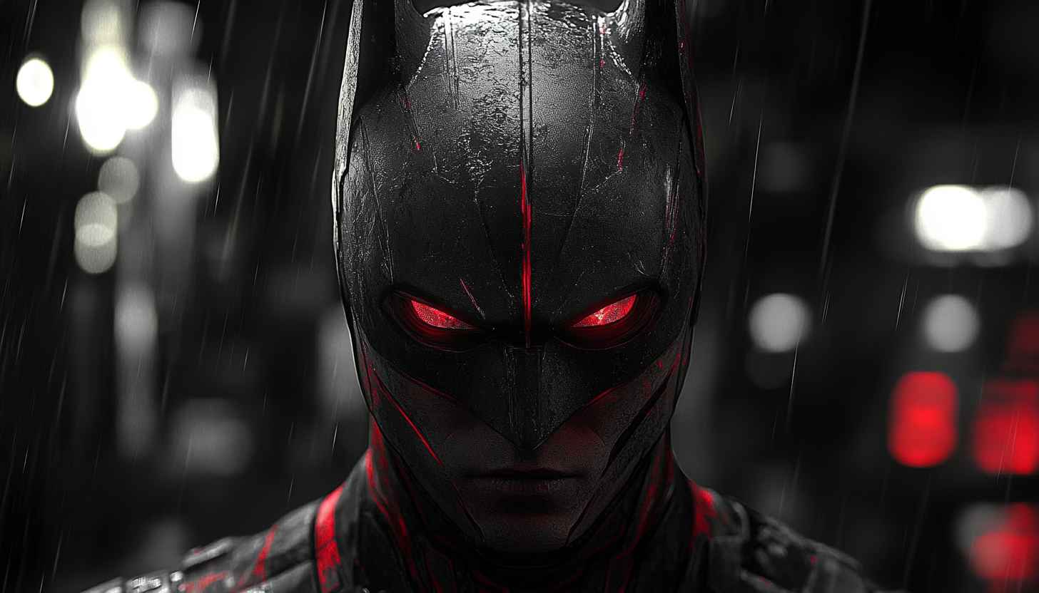 Dark Knight Wallpaper: Batman with Red Eyes in the Rain