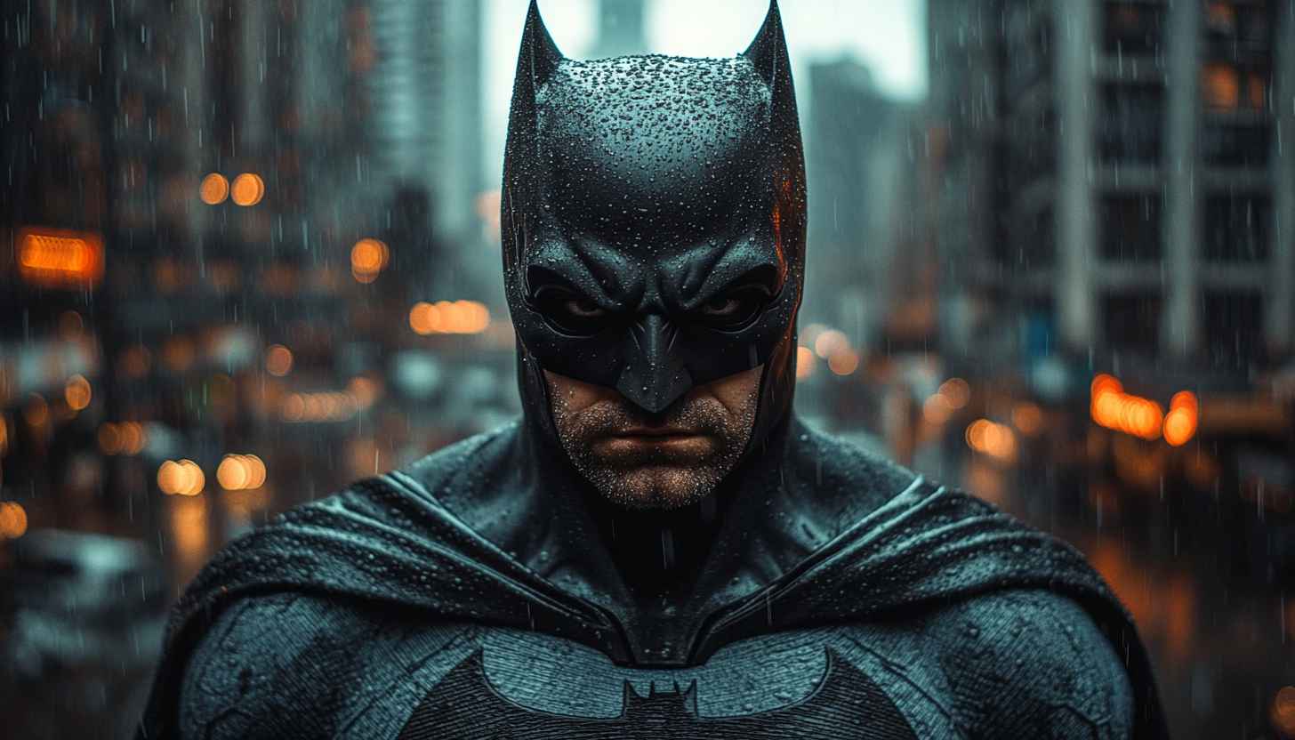Batman Wallpaper: Dark Knight in Gotham Rain Cityscape Art