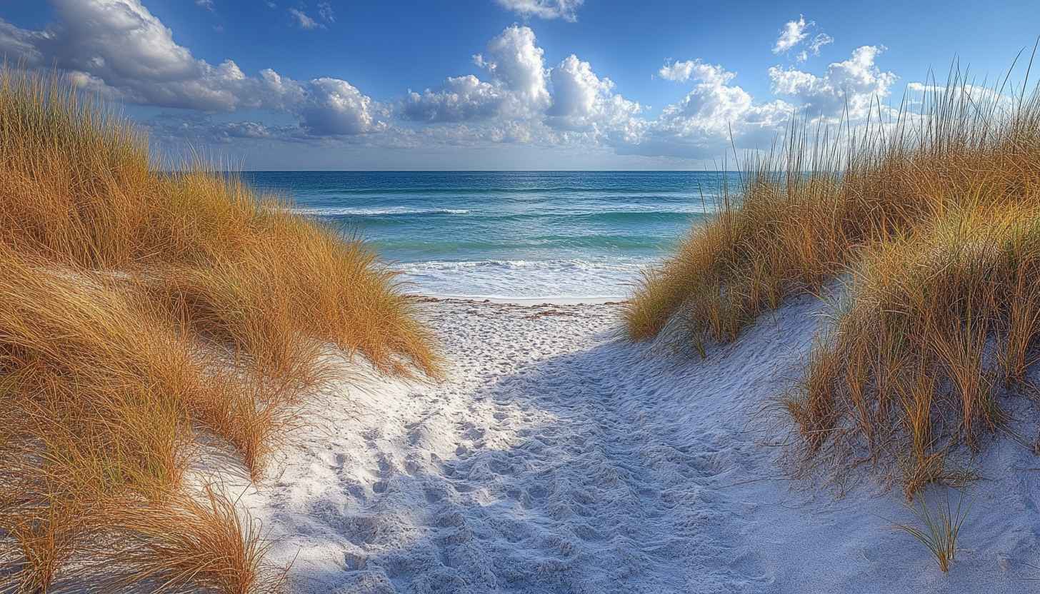 Beautiful Beach Wallpaper, Ocean View, Sand Dunes Landscape Scene