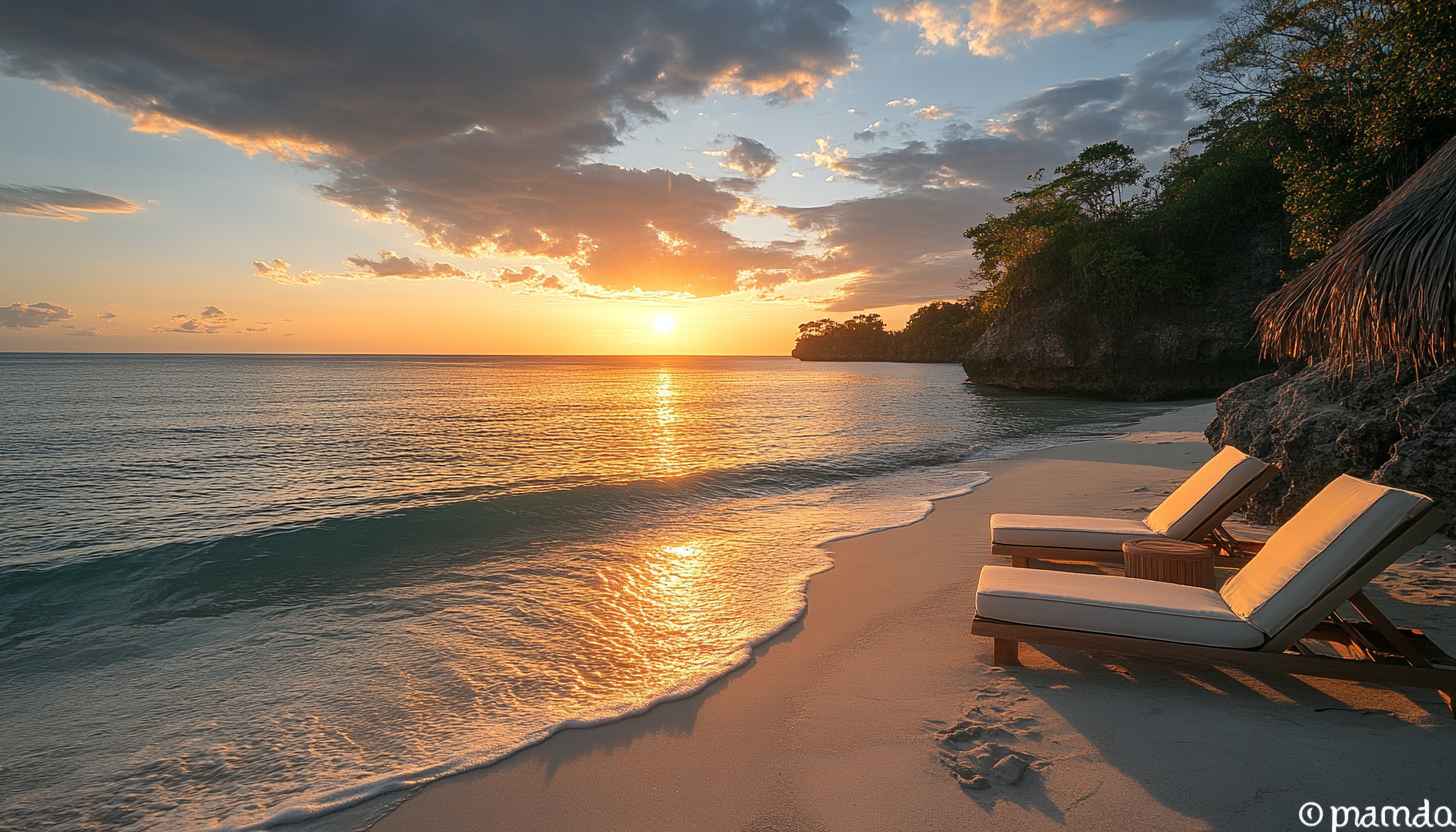 Beach Sunset Wallpaper: Ocean View, Tropical Landscape, Relaxation Theme