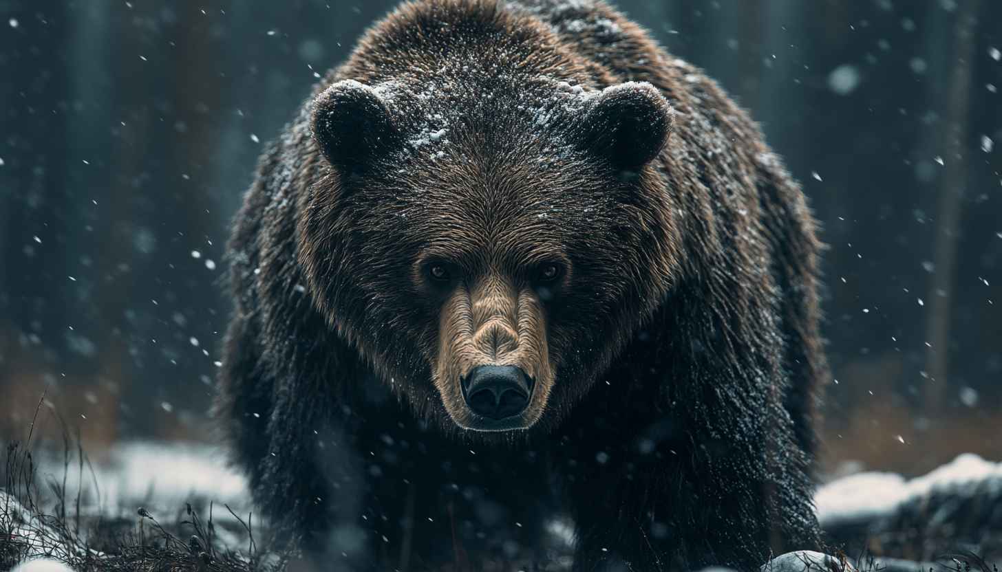 Grizzly Bear Wallpaper: Majestic Wildlife in Winter Scenery