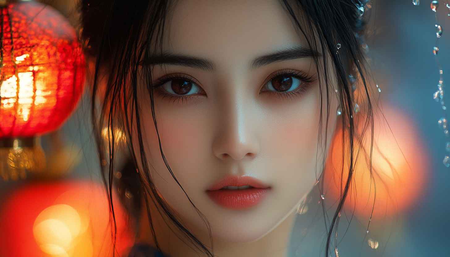 Chinese New Year Girl Portrait Wallpaper, Festive Lanterns