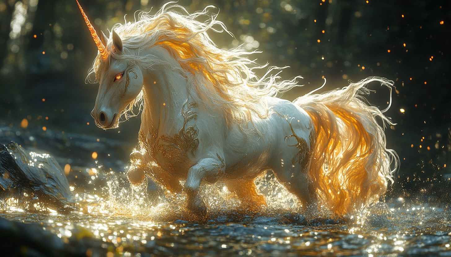 Fantasy Unicorn Wallpaper: Majestic Golden Horn Horse Image