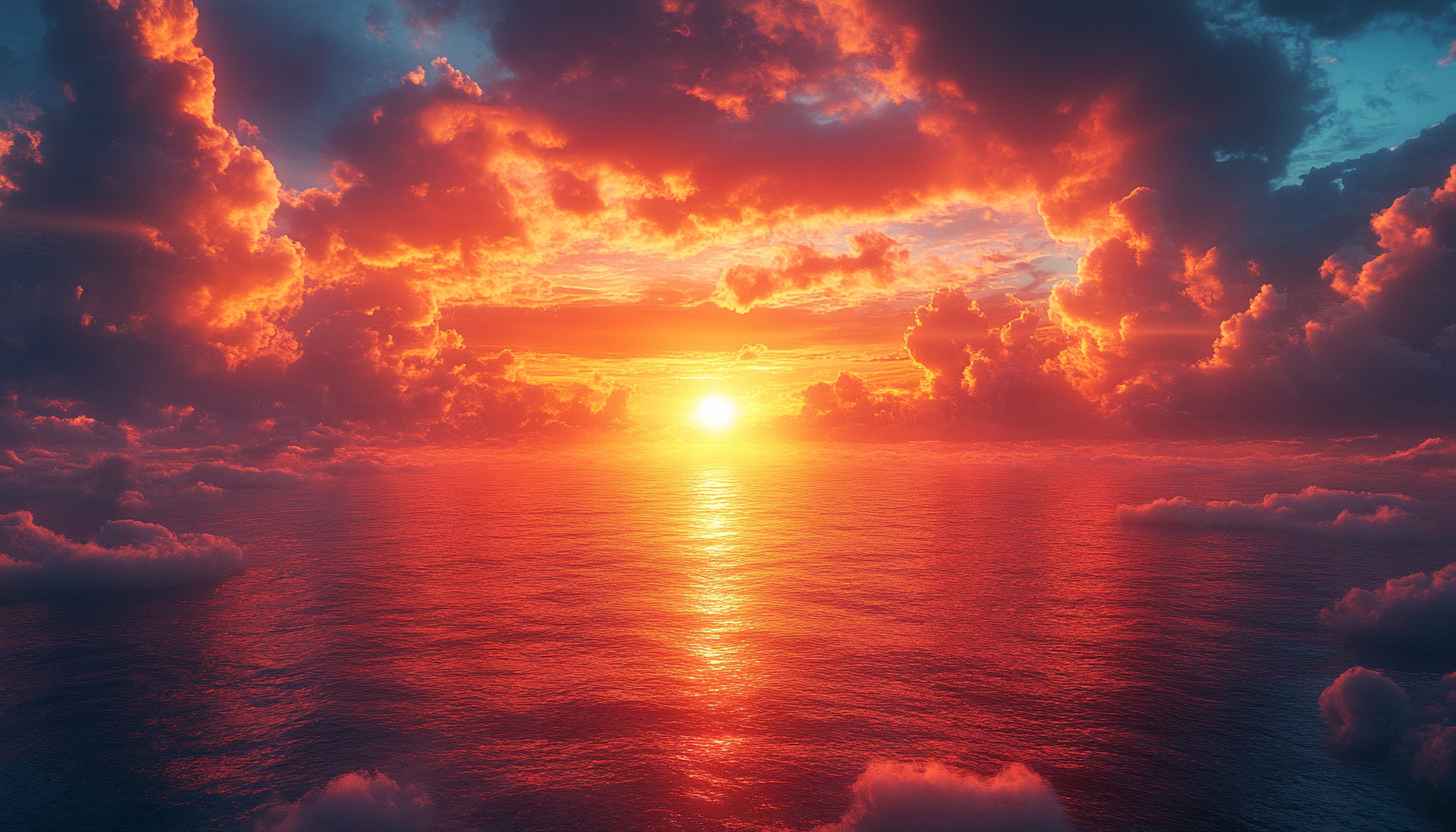 Fiery Sunset Seascape Wallpaper: Ocean Sunrise Scene for Desktop
