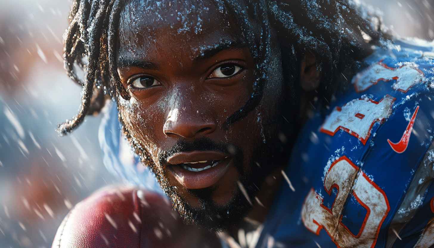 American Football Wallpaper: Athlete Portrait in Snowy Weather