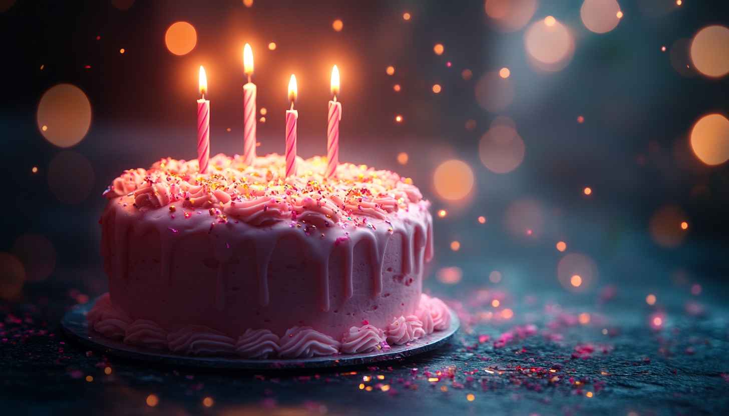 Birthday Cake Wallpaper: Pink Celebration Cake with Candles