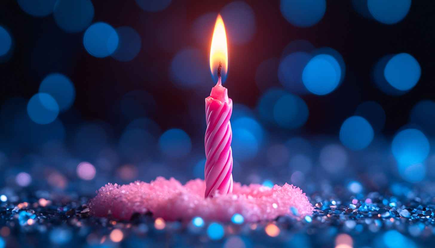 Birthday Wallpaper: Pink Candle Flame on Glittery Background HD