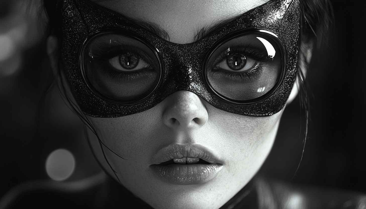 Catwoman Wallpaper: Black and White, Mask, Comic Theme