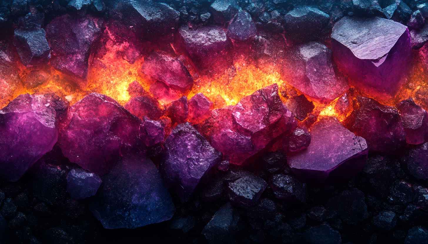 Gemstone Wallpaper: Radiant Crystal Cluster with Fiery Glow Design