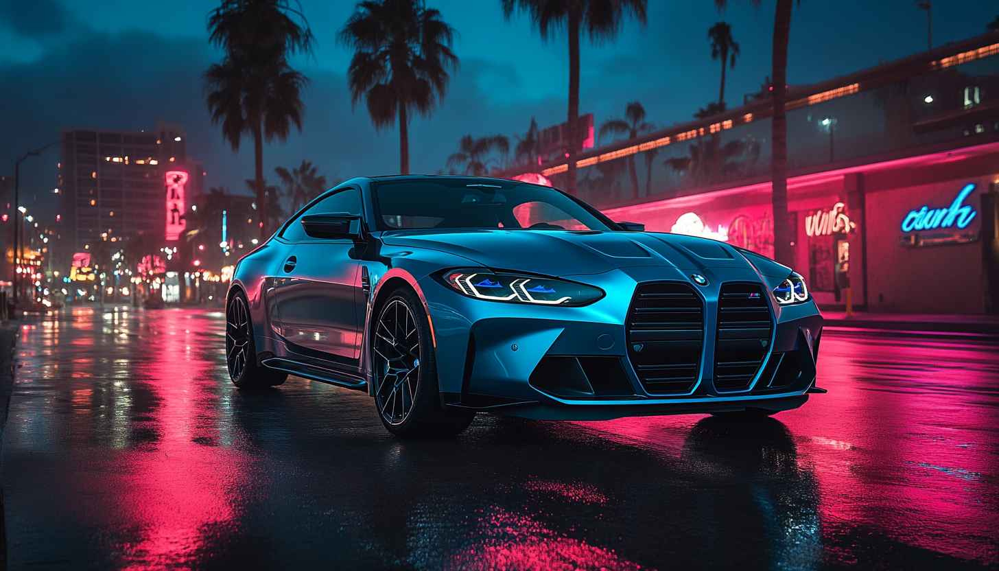 BMW Car Wallpaper, Neon Cityscape, Luxury Vehicle, Automotive Wallpaper