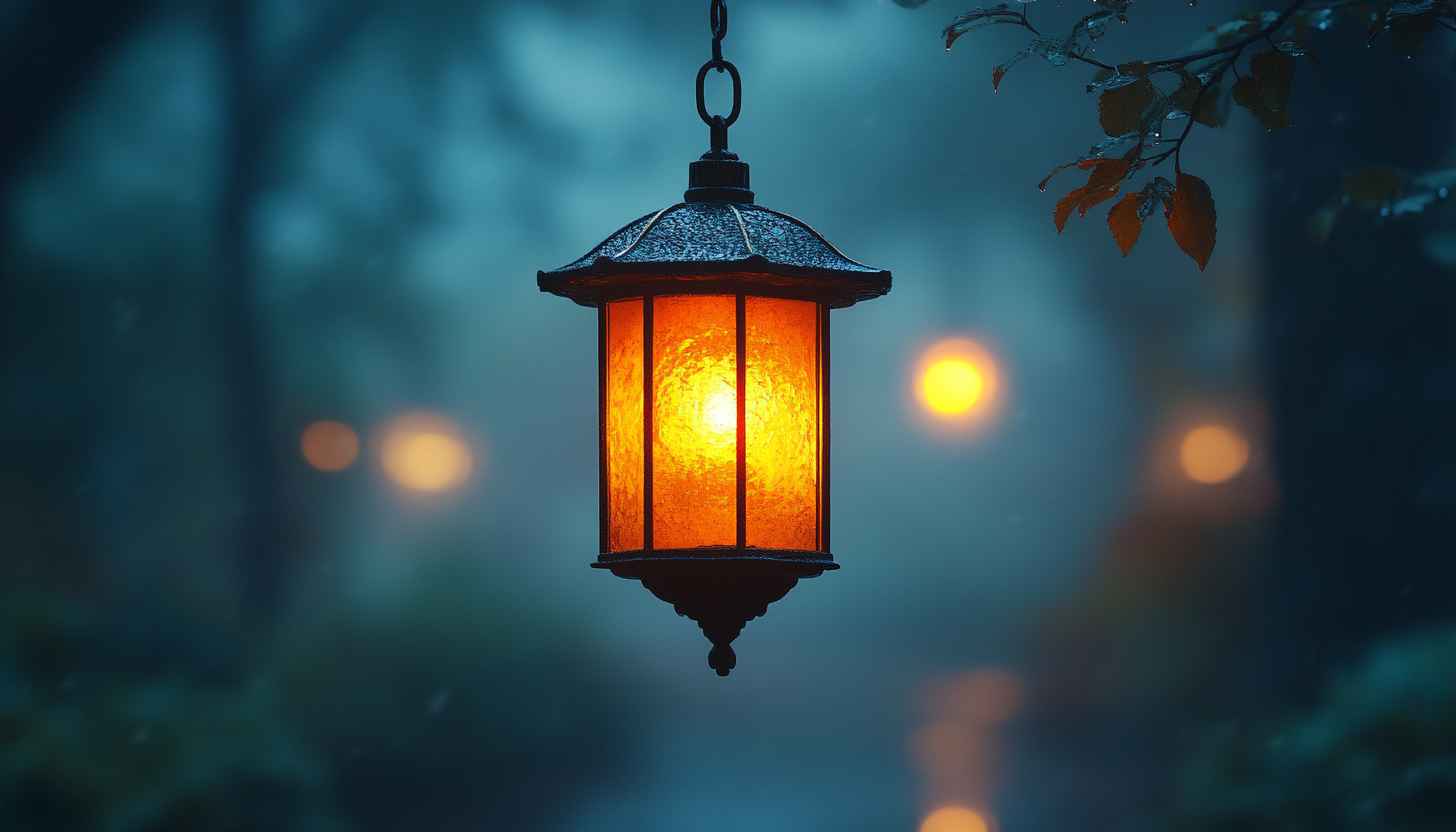 Lantern Wallpaper: Ambient Light, Hanging Lantern, Nature Inspired Decor