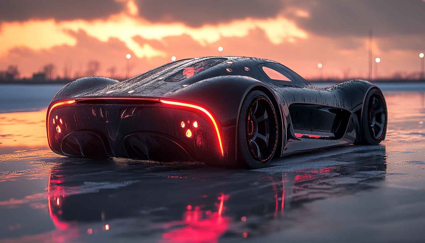 Sleek Car Wallpaper: Modern Vehicle, Red Lights, Evening Glow