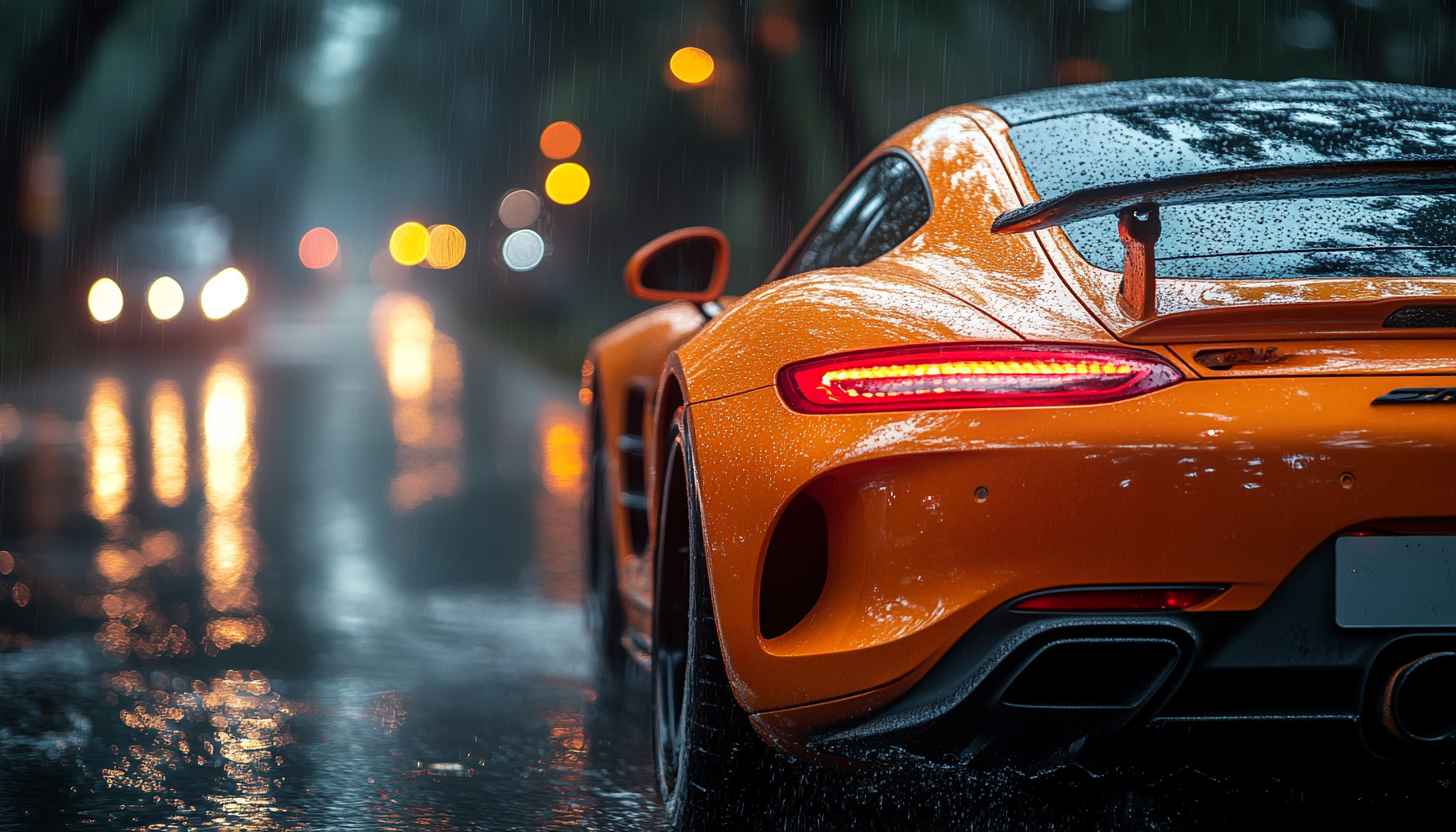 Orange Car Wallpaper: Rainy Night, Supercar, Sports Car Wallpaper