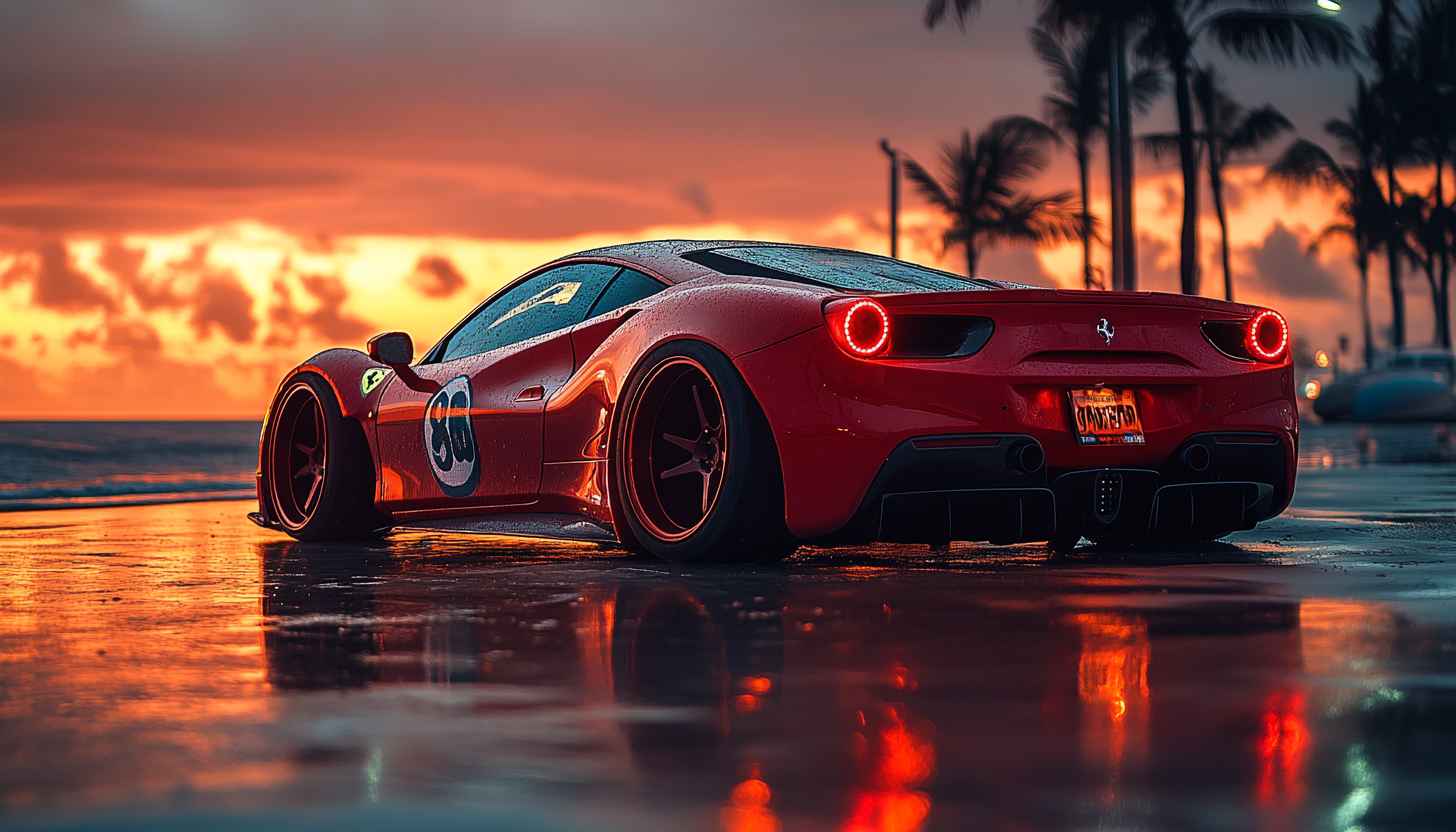 Red Ferrari Car Wallpaper, Supercar Aesthetic Background, Luxury Car