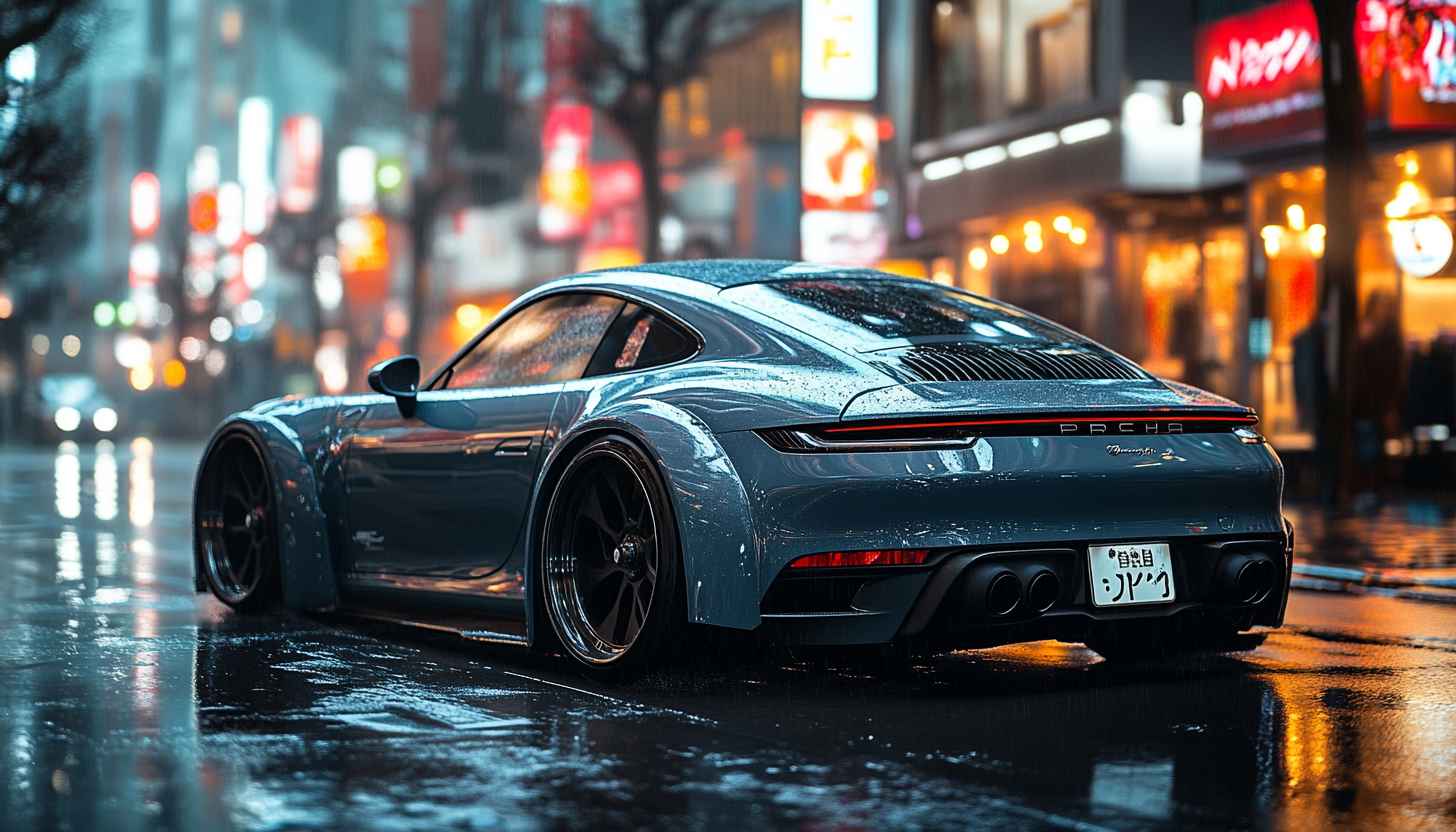 Porsche Car Wallpaper: Wet Cityscape, Automotive, Luxury, and Performance